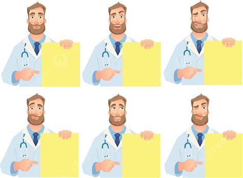 Doctor Holding Blank Banner Set Document Doctor Medicine Vector