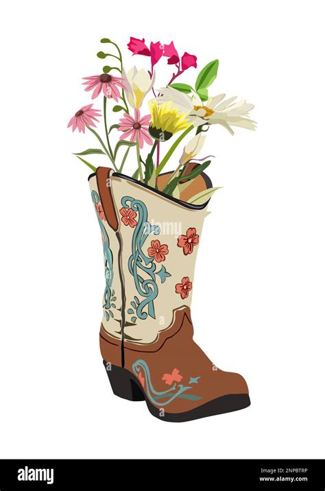 Cowboy Boots With Wild Flowers Vector Isolated Stock Vector Image Art