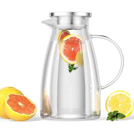 Pichet En Verre Borosilicate Avec Couvercle Carafe Eau Pour Boissons