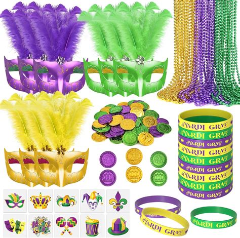 200 Pieces Mardi Gras Party Favors Purple Green Gold Mardi Gras Accessories Set