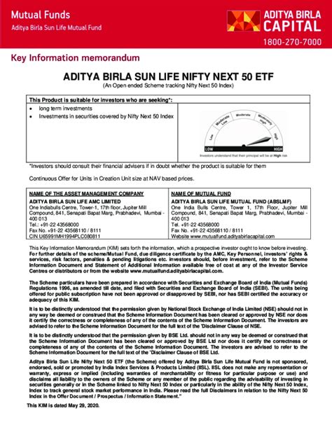 Fillable Online Aditya Birla Sun Life Nifty Next 50 Index Fund Direct