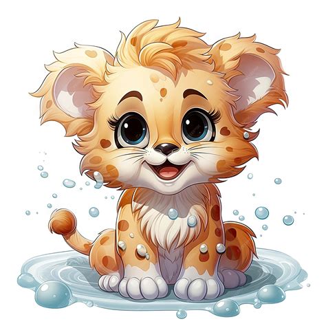 Premium Photo | Adorable illustrated lion cub taking a bubbly bath
