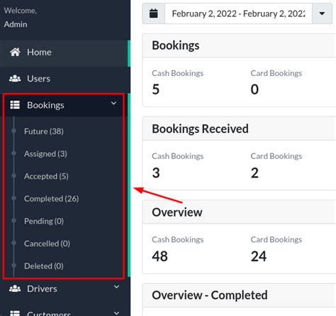 What Are The Various Sub Sections Under The Bookings Section