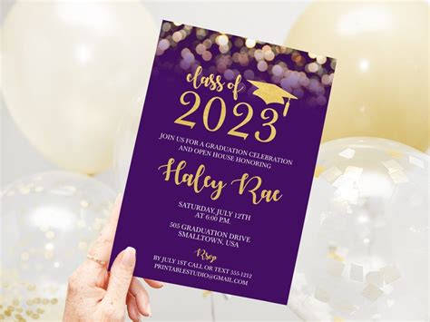 Purple And Gold Graduation Invitation Instant Download Etsy In 2023 Graduation Invitations