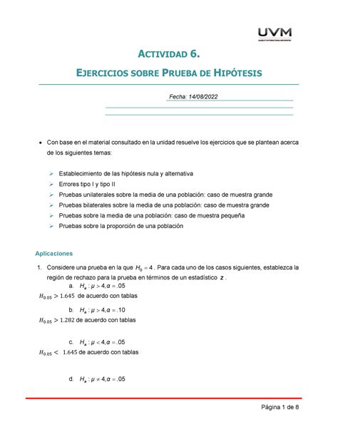 Actividad Estadistica Inferencial Actividad Ejercicios Sobre