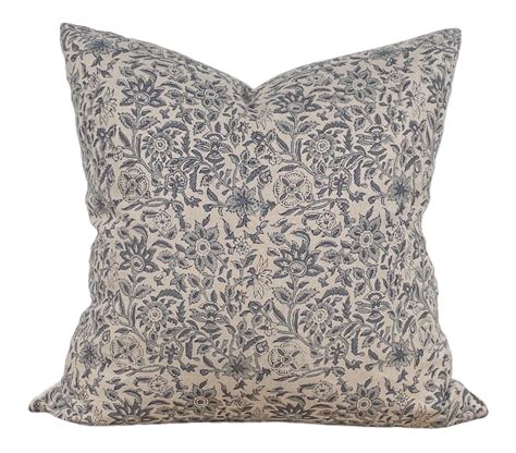 Designer Ventura Kanan Floral Pillow Cover Natural Blue Grey Pillow