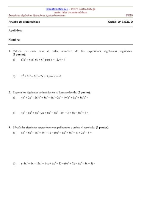 Expresiones Algebraicas Igualdades Notables Pdf