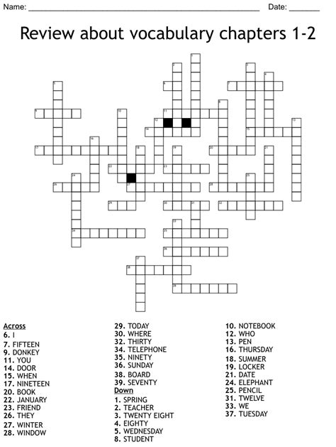 Review About Vocabulary Chapters 1 2 Crossword WordMint