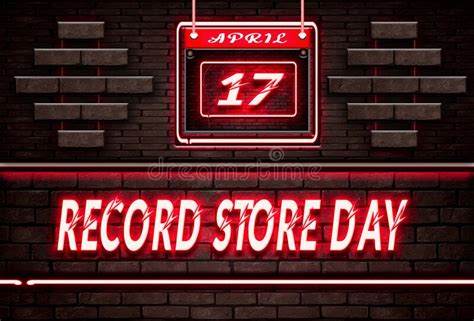 17 April Record Store Day Neon Text Effect On Bricks Background Stock