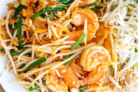 Pad Thai Stir Fried Rice Noodles With Shrimps Stock Photo Image Of