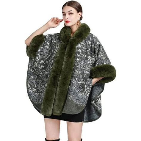 Pikadingnis Cloak Wraps Shawl Hooded Poncho For Women Faux Fur