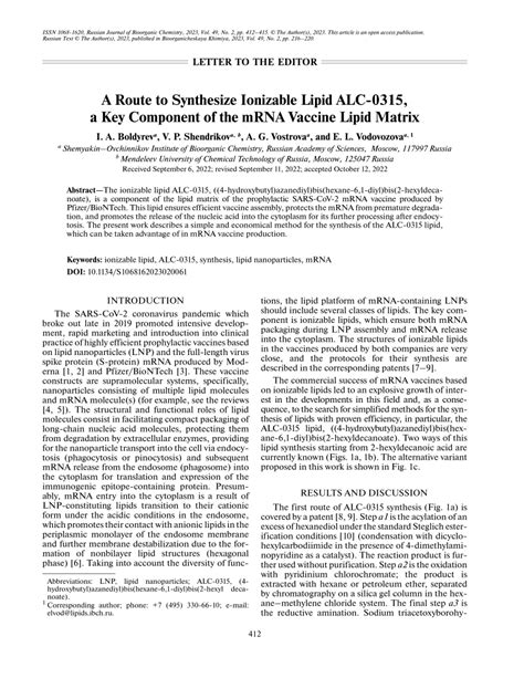 PDF A Route To Synthesize Ionizable Lipid ALC 0315 A Key Component