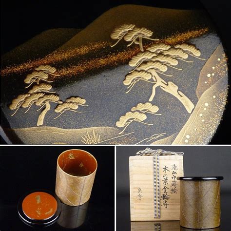 【目立った傷や汚れなし】【都屋】14 北浜宗貴「滝山水蒔絵 木の葉 金輪寺」共箱 高さ 約7cm 幅 約75cm 木製 棗 香合 茶碗 茶