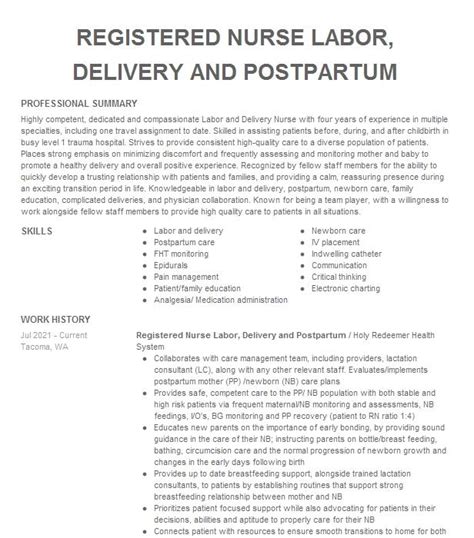 Labor And Delivery Nurse Resume Objective Example