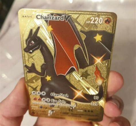 Gold Shiny Charizard V Metal Pokemon Card Champions Path Vmax