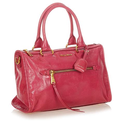 Miu Miu Pink Vitello Shine Satchel Leather Pony Style Calfskin Ref