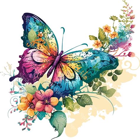 Cute Floral Butterfly Png Clipart Transparent Watercolor Kidsadult