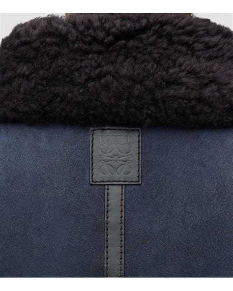 Loewe Leather Shearling Aviator Jacket In Blue For Men Lyst