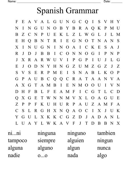 Spanish Grammar Word Search Wordmint