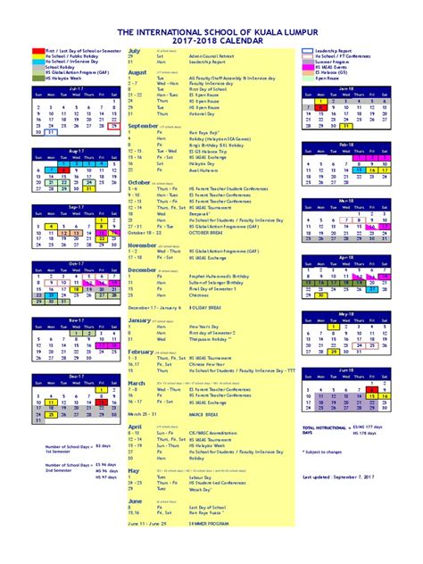 2017 2018 Calendar For The International School Of Kuala Lumpur A