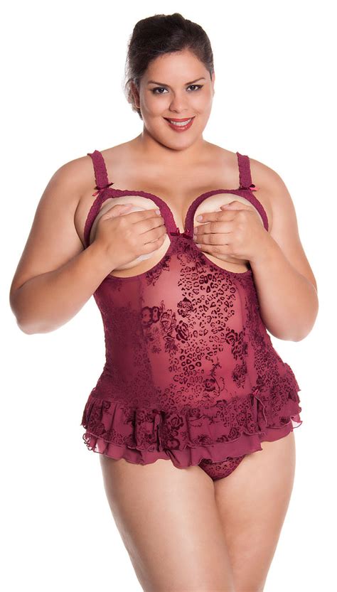 Plus Size Womens Open Cups Bustier And G String 2 Piece Set 1109x Xx