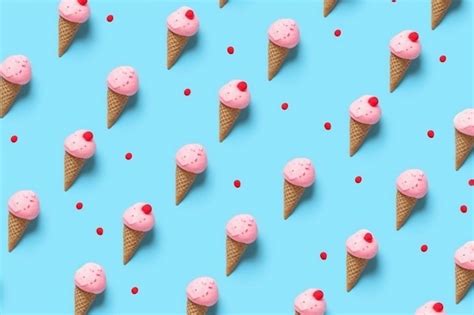 Premium Photo Pink Strawberry Ice Cream Pattern On Pastel Blue Background