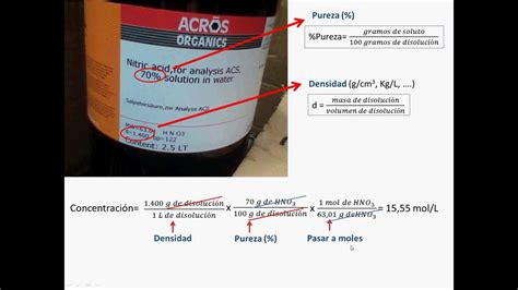 Calcular La Molaridad Partiendo De La Pureza Y La Densidad Youtube