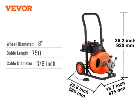 VEVOR Déboucheur Électrique de Canalisation 23 m x 9 5 mm Machine de