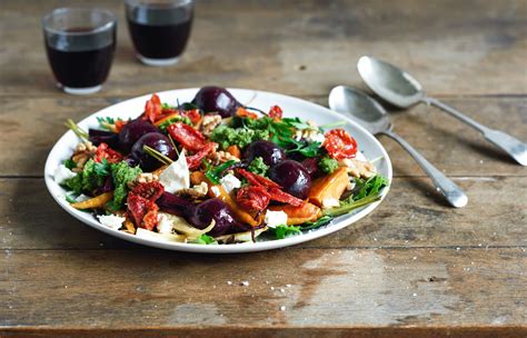 Roast Root Vegetable Salad With Feta Semi Dried Tomatoes Walnut