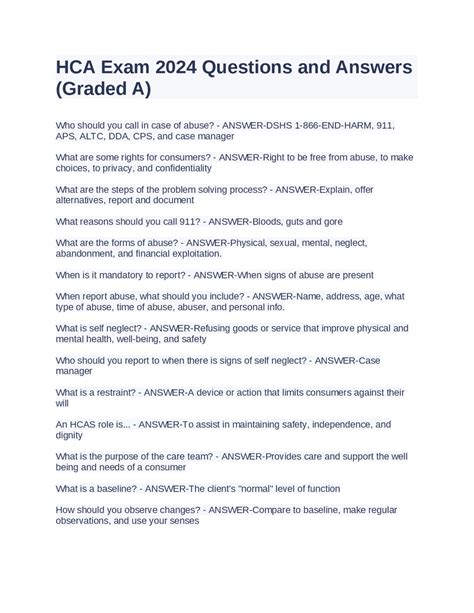 HCA Exam 2024 Questions And Answers Graded A Exams Nursing Docsity