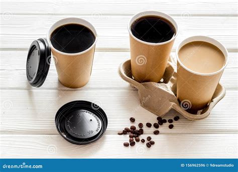 Caution Contents Hot Coffee To Take Away In Paper Cups With Lids And