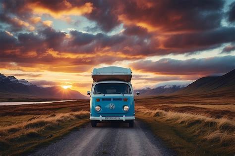 Premium Photo Camper Van On Road Side In Beautiful Landscape Dramatic