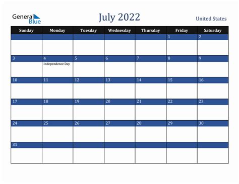 July 2022 United States Holiday Calendar