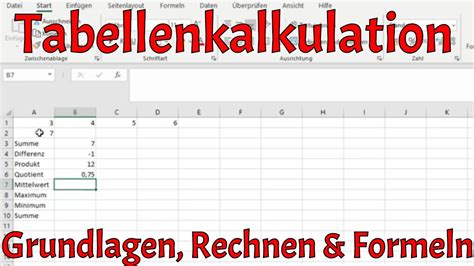 Tabellenkalkulation Grundlagen Rechnen Und Funktionen Excel Erste