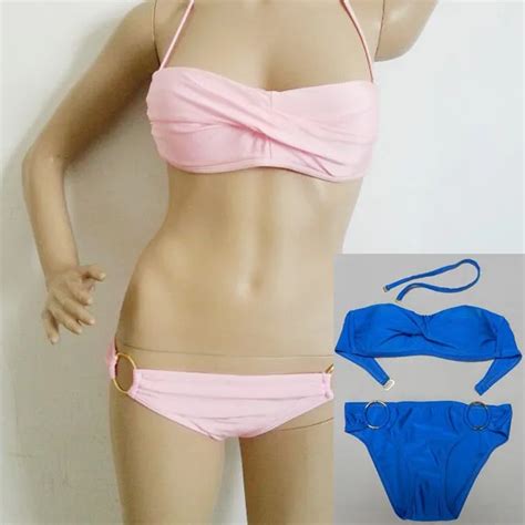 Summer Outdoor Bikini Women Sexy Pure Color Grain Metal Ring Bikini Set