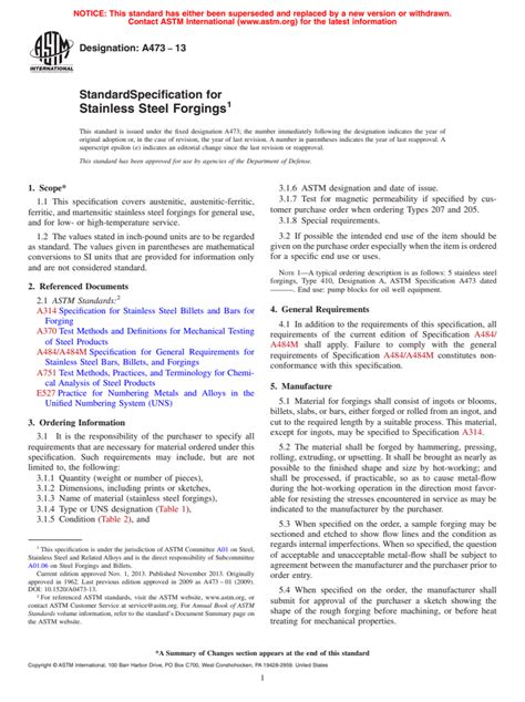 Astm A Standard Specification For Stainless Steel Forgings