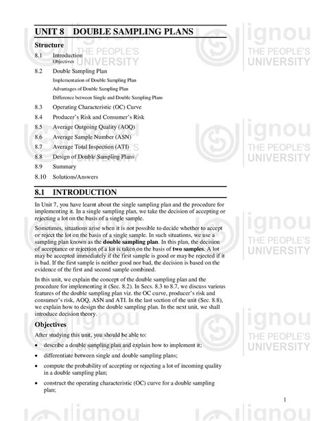 unit  double sampling unit  double sampling plans structure