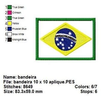 Matriz De Bordado Bandeira Do Brasil EM APLIQUE SHOP BAZAR CIA