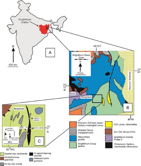 (A) Generalized map of India with the Singhbhum Craton highlighted by ...