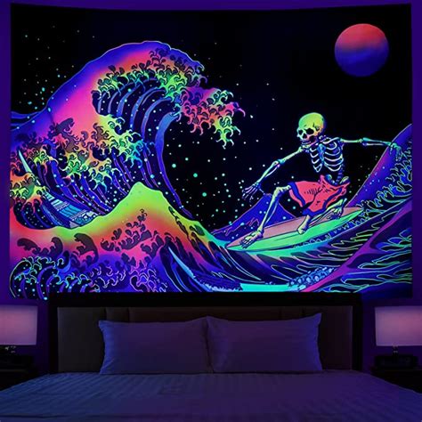 Dermijer Blacklight Tapestry The Great Wave Tapestry Uv