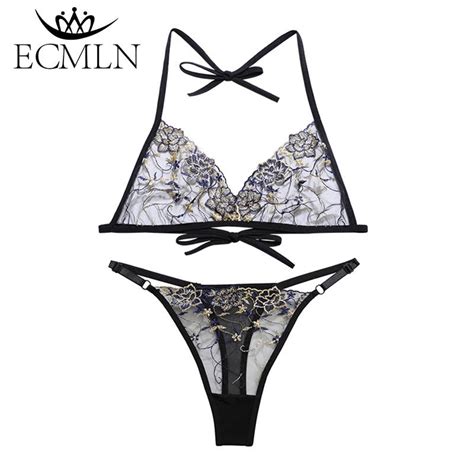 ECMLN Women Floral Lingerie Set Bra G String Underwear Sleepwear Two