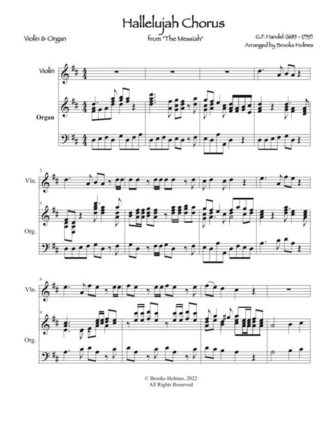 Hallelujah Chorus From The Messiah For Solo Violin Organ Arr