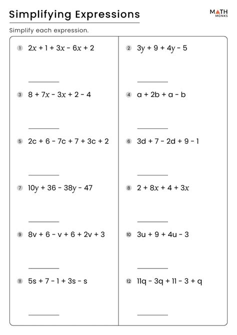 Simplifying Expressions Worksheets - Math Monks