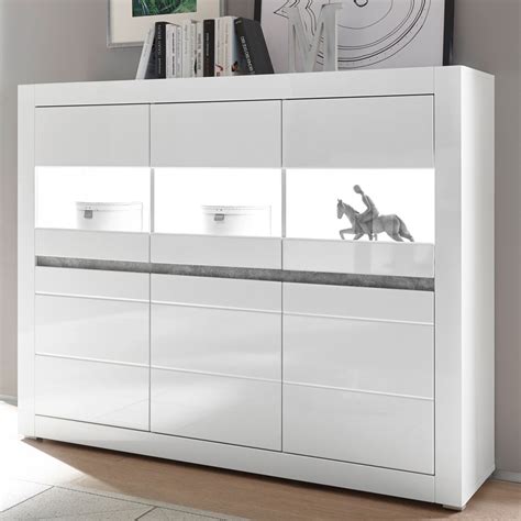 Highboard Kommode Wei Hochglanz Mit Beton Inkl Led Sideboard Anrichte