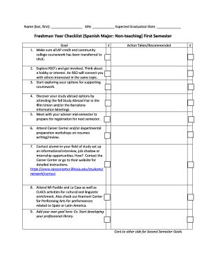 Fillable Online spanport illinois Freshman Year Checklist (Spanish ...