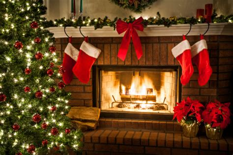 Christmas Fireplace Tree And Decorations Stock Photo - Download Image ...