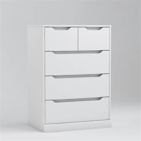 Homfa White Dresser For Bedroom Vertical Chest Of 5 Drawers Handleless