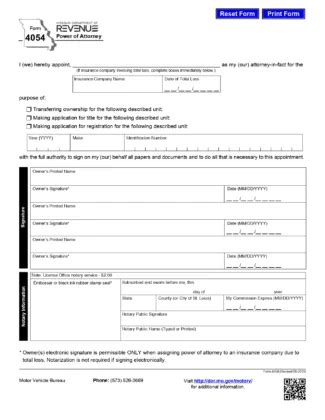 Free Missouri Motor Vehicle Power Of Attorney Form