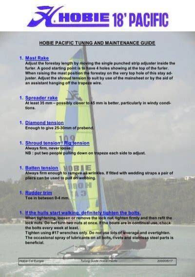 HOBIE PACIFIC TUNING AND MAINTENANCE GUIDE Hobie Cat