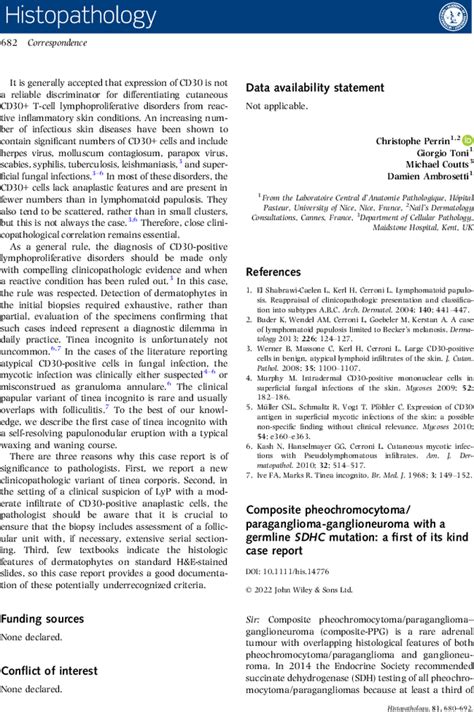 Composite Pheochromocytomaparaganglioma‐ganglioneuroma With A Germline Sdhc Mutation A First